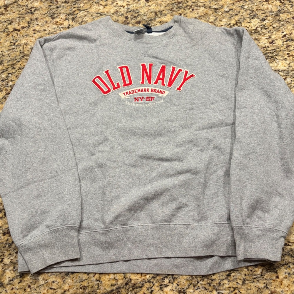 Vintage Old Navy Mens XL Gray Sweatshirt Trademark Brand NY-SF Crewneck Fleece v